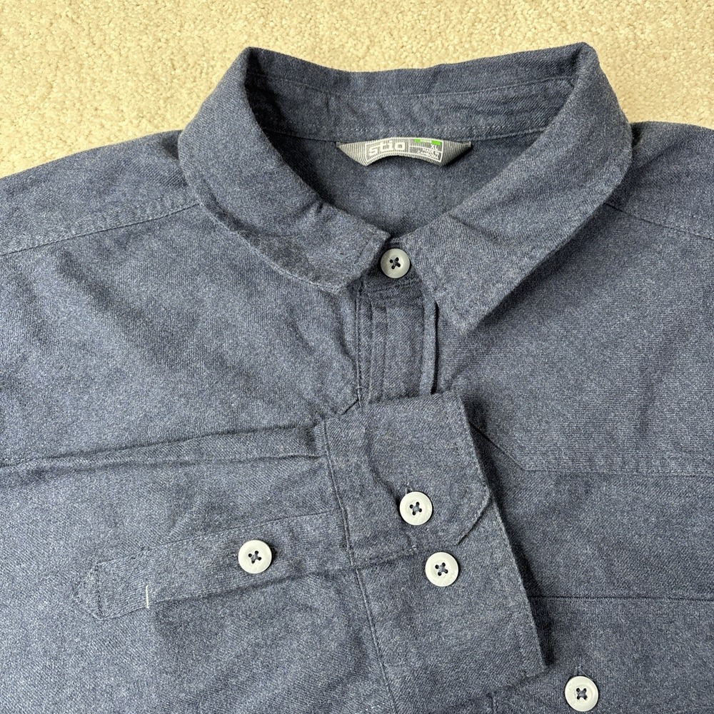 Stio Button‎ Up Shirt Men's XL Long Sleeve Organic Cotton Flannel Blue LOGO